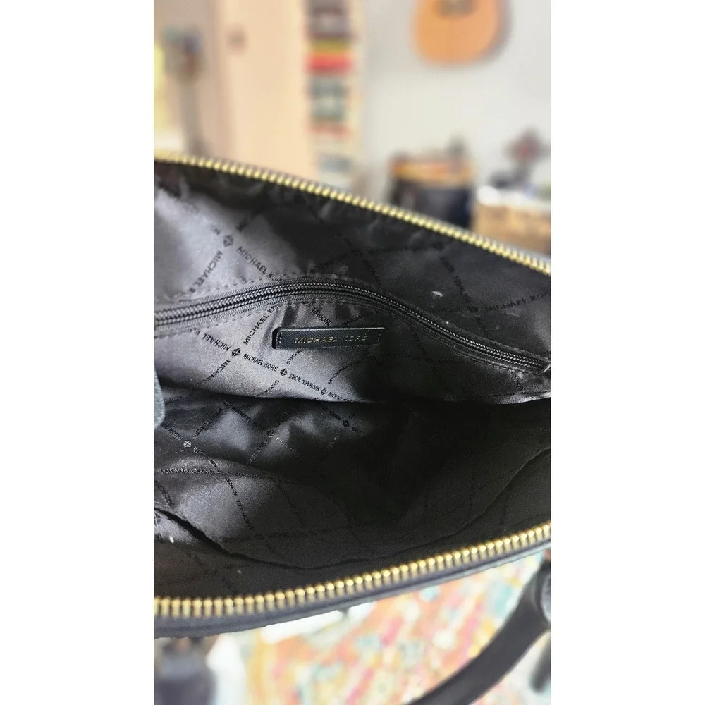 Michael Kors Black Saffiano Leather Dome Satchel Gold Hardware Handbag